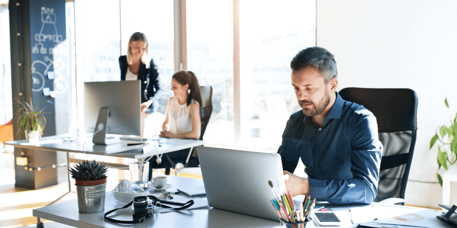 people working at computers